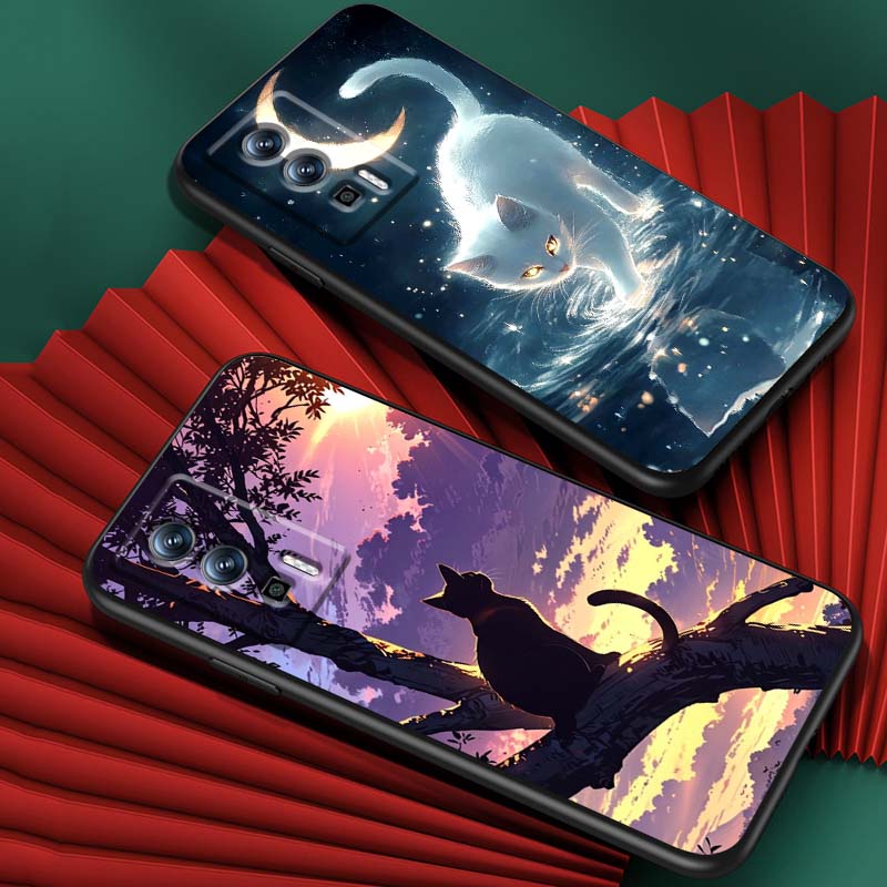 Cartoon Cat Cute For Xiaomi Redmi 12 13C 12C 13 10C 9T A2 9A 9C 7A Note 10S 8T 10 9 8 Pro 4G 5G Black Phone Case