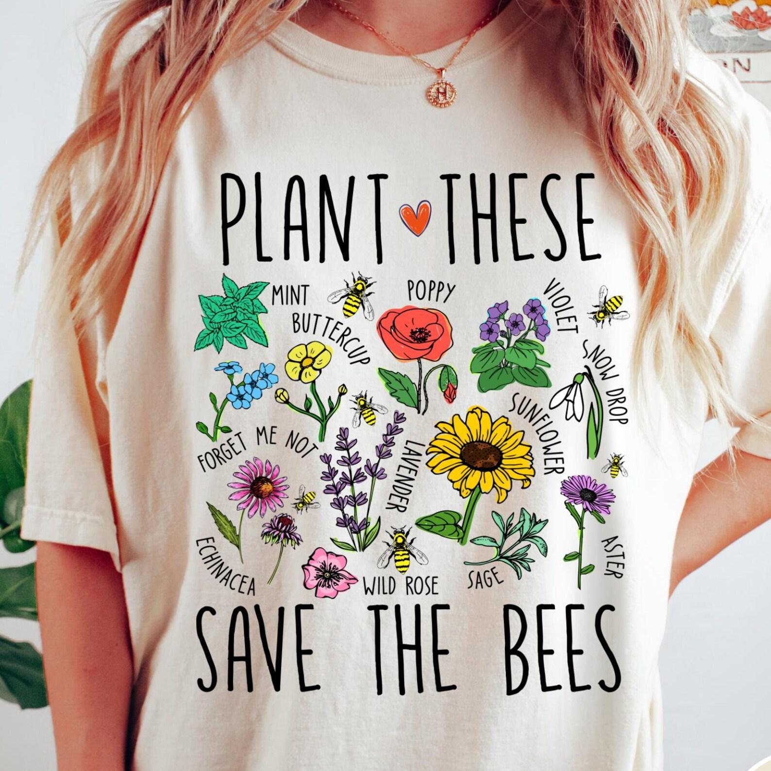 Save the Bees Comfort Colors® T-Shirt, Plant These Save The Bees, Vintage Flowers T-Shirt, Funny Retro Gardening Shirt, Women s Graphic Tee S