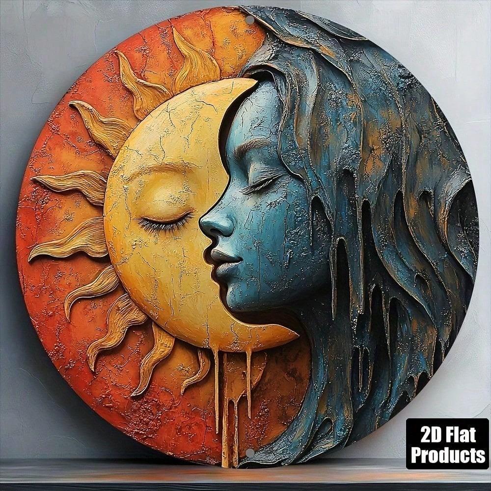 8 Inch Sun Moon Metal Sign Celestial Wall Decor For Home Bar Kitchen Cafe Office Holiday Gift