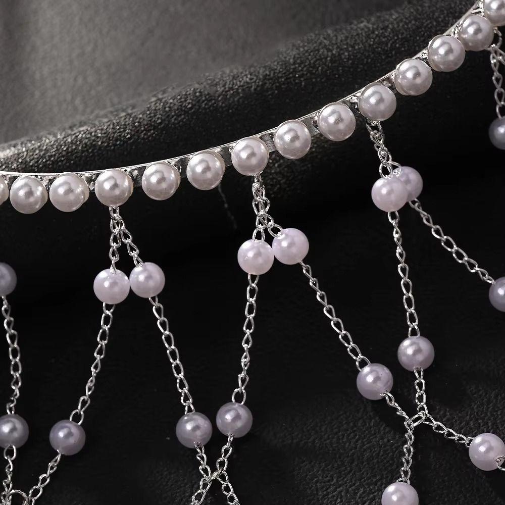Long Tassel Bridal Hair Chain Imitation Pearl Tassel Headband  Special Occasions