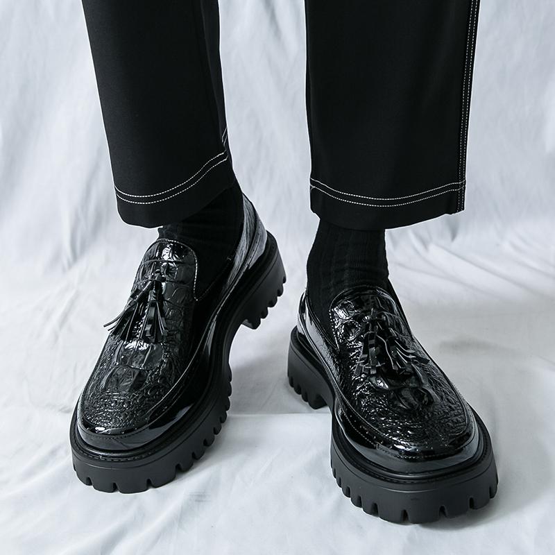 Men Loafers Black Platform Height Increase Thick Sole Shoes White Formal Business Wedding Dress Prom Tuxedo Party Shoes Large Size