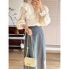 Spring Summer Vintage Women Shirts Lace Lolita Elegant Long Sleeve Flounce Blouse Office Lady Fashion