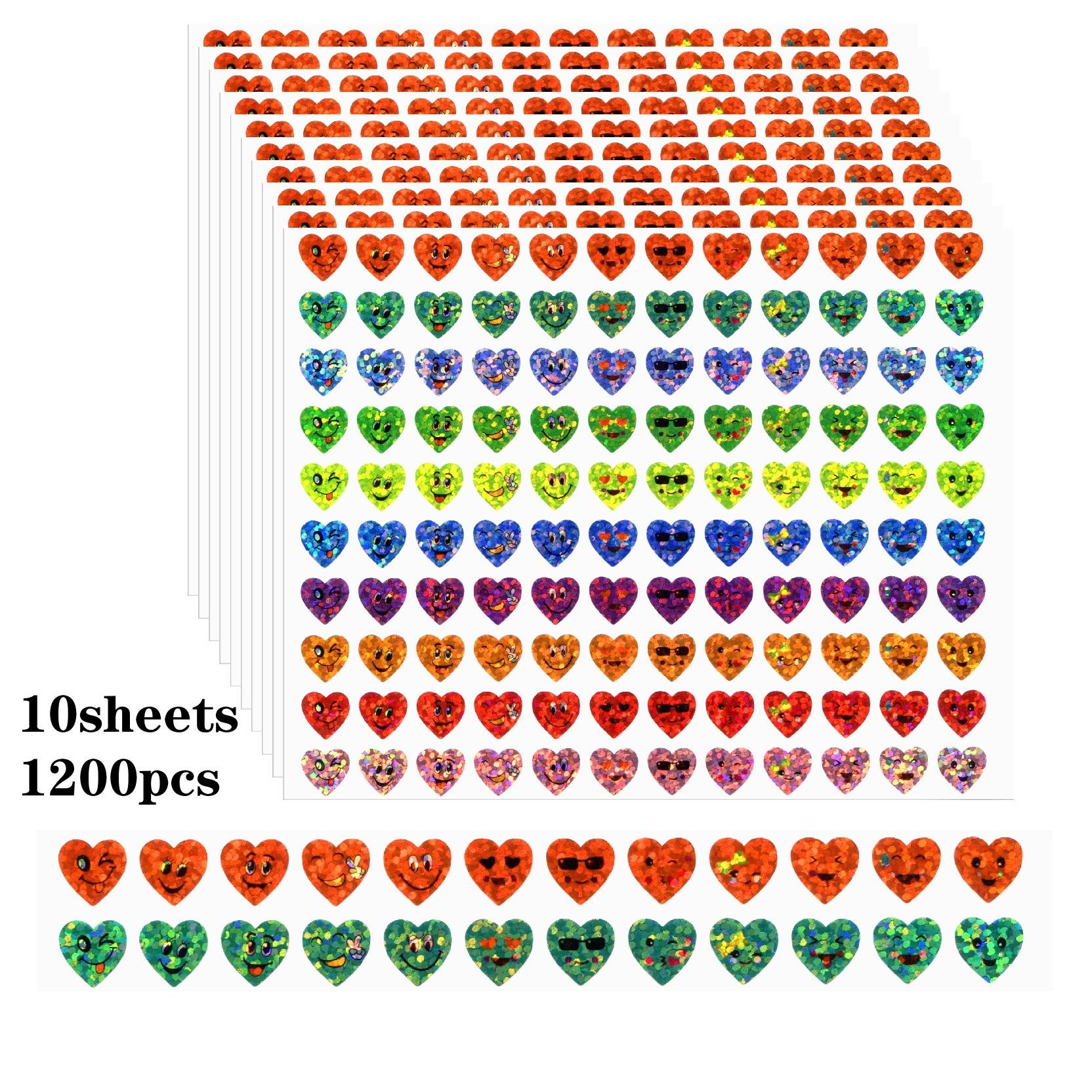 

10 листов/упаковка, Голографическая лазерная лента, 15 видов улыбающихся лиц, Мультяшные, Наклейки для поощрения и награды, Блестящие, Круглые наклейки в форме сердца Pack of 10