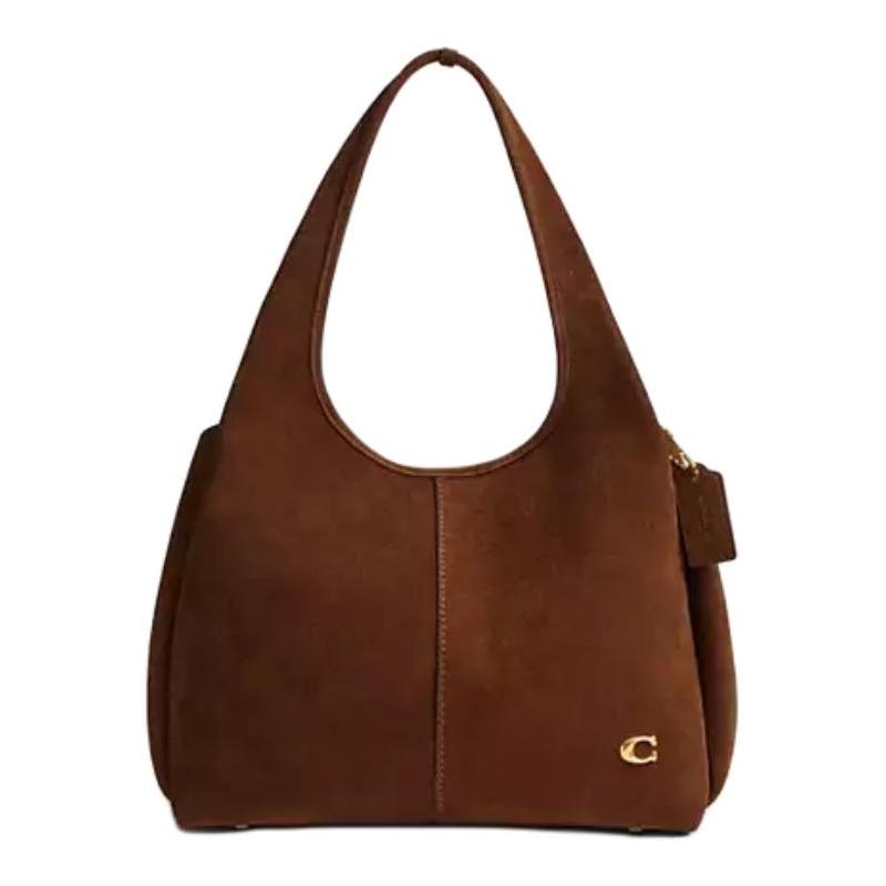 

COACH Lana 33 metal logo logo pebbled leather suede handbag large women s sweet brown золотий
