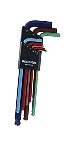 [Official Japanese Product] Made in the USA. BONDHUS Hex Ball Point L-Wrench Set, Color Guard Long, 9-Piece Set (1.5, 2, 2.5, 3, 4, 5, 6, 8, 10mm) wit
