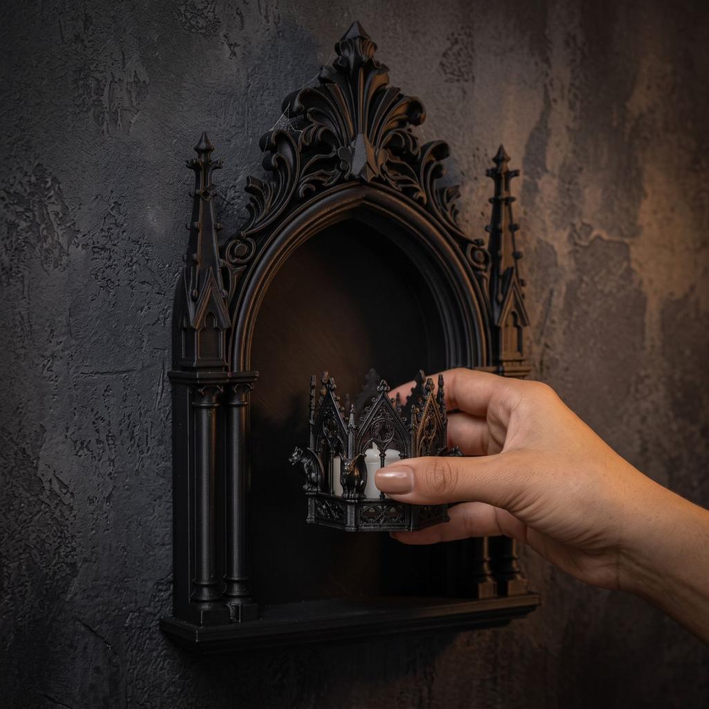 3D Printed Gothic Shelf Wall Mounted Decorative for Living Room Display