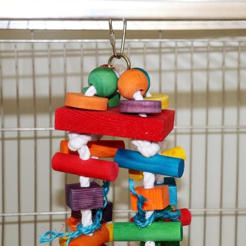 Natural Wooden Large Bird Chew Toy For Medium to Large Parrots With Colorful Cotton Rope For Cage Hanging Bird Climbing Y5GB