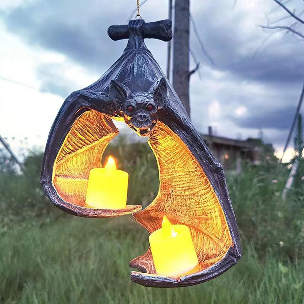 Bat Wall Sconce Candle Holder Wear Resist Resin Wall Hanging Sculpture Halloween Bat Candle Rack for Office Garden Yard Patio