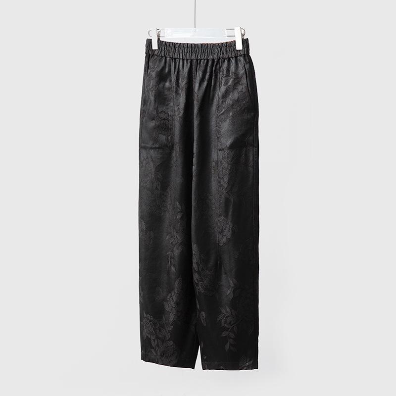 

Reversible Heavy Satin 40 Momme Mulberry Silk Jacquard Carrot Casual Pants XL