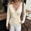 Women's Fashion Casual Spring Autumn Solid Color Print Long Sleeve V-Neck Blouses & Shirts