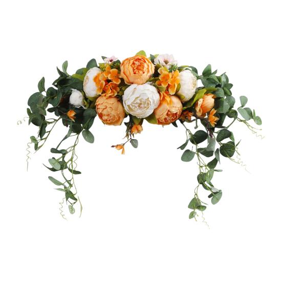 Artificial Peony Flower Swag with Green Leaves Wedding Party Arch Flower Welcome Sign Decorative Floral Swag Door Lintel Wall Window Decor