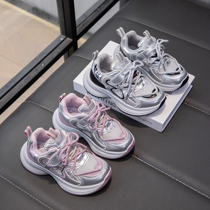 Girls Shoes 2025 Autumn New Mesh Shoes Breathable Non-slip Soft Sole Children's Sports Shoes Medium Big Boy Dad