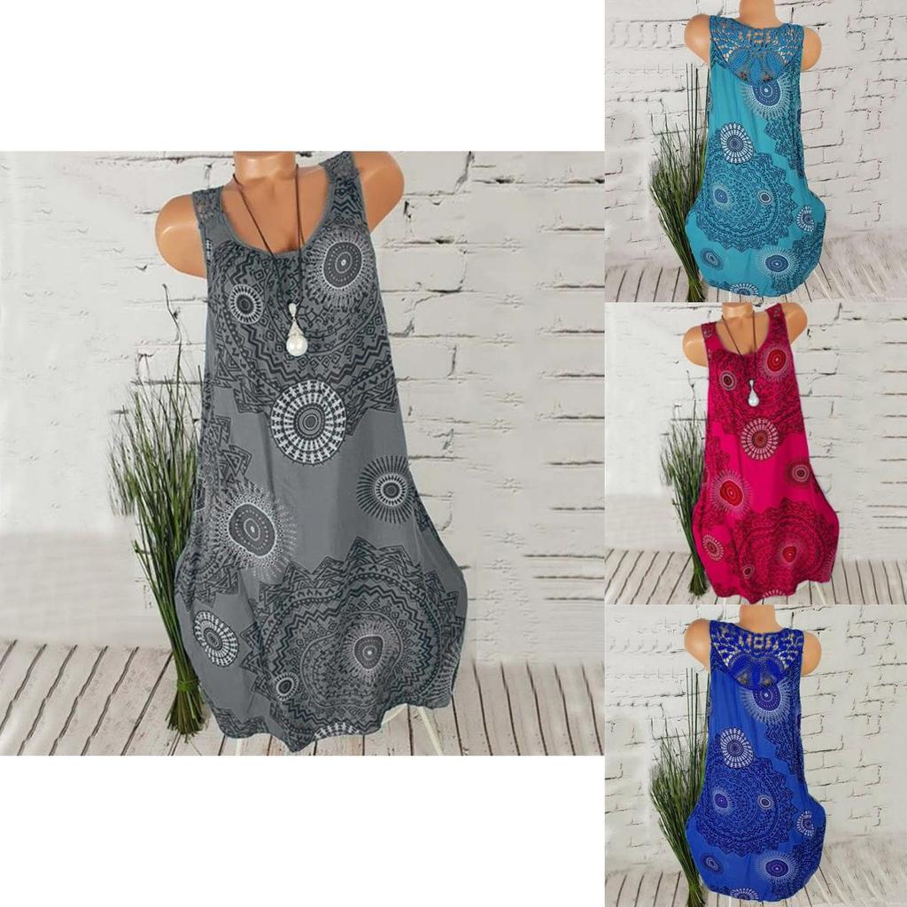 Women's Boho Sundress Midi Length Summer Evening Cocktail Party Beach Dress Size S To 5xl With Elegant Lace Hollow Design