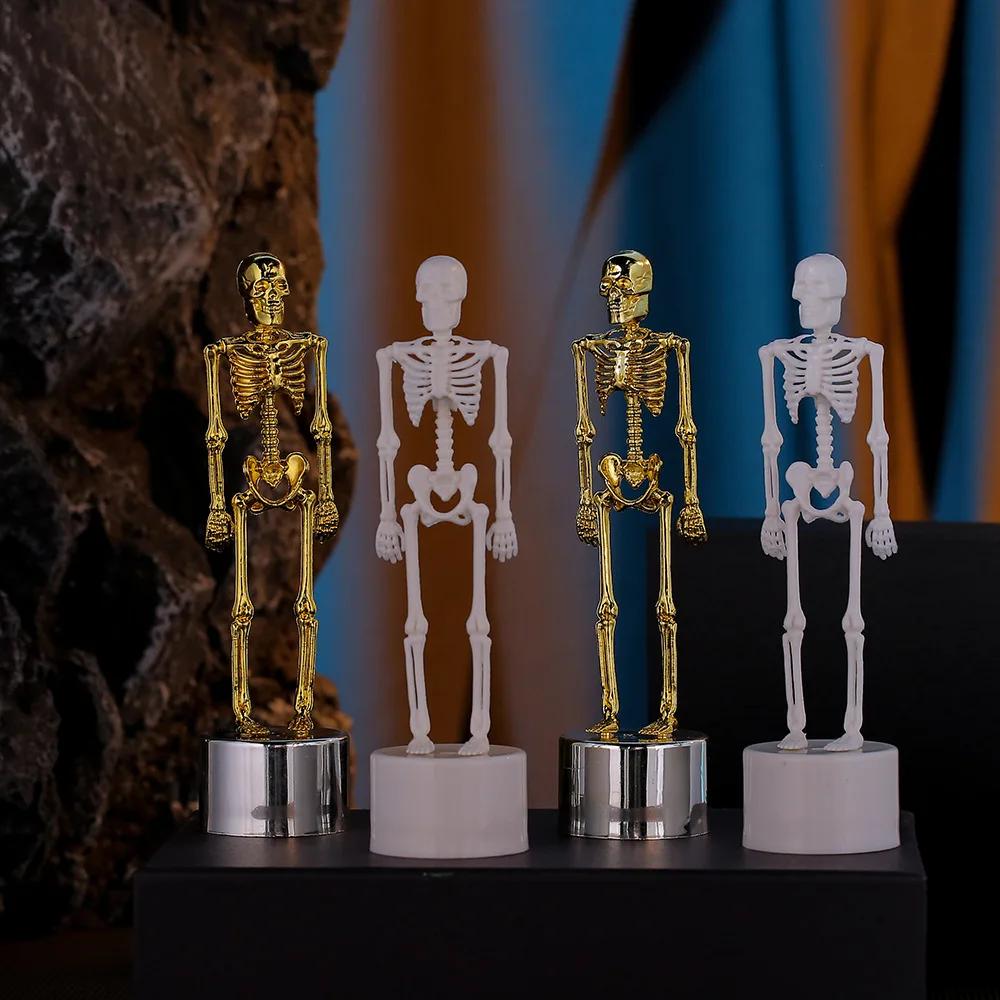 Skeleton Figurine Set - Full Body & Skull Collectibles with LED Light, Gothic Desktop Decor for Office, Living Room & Bedroom