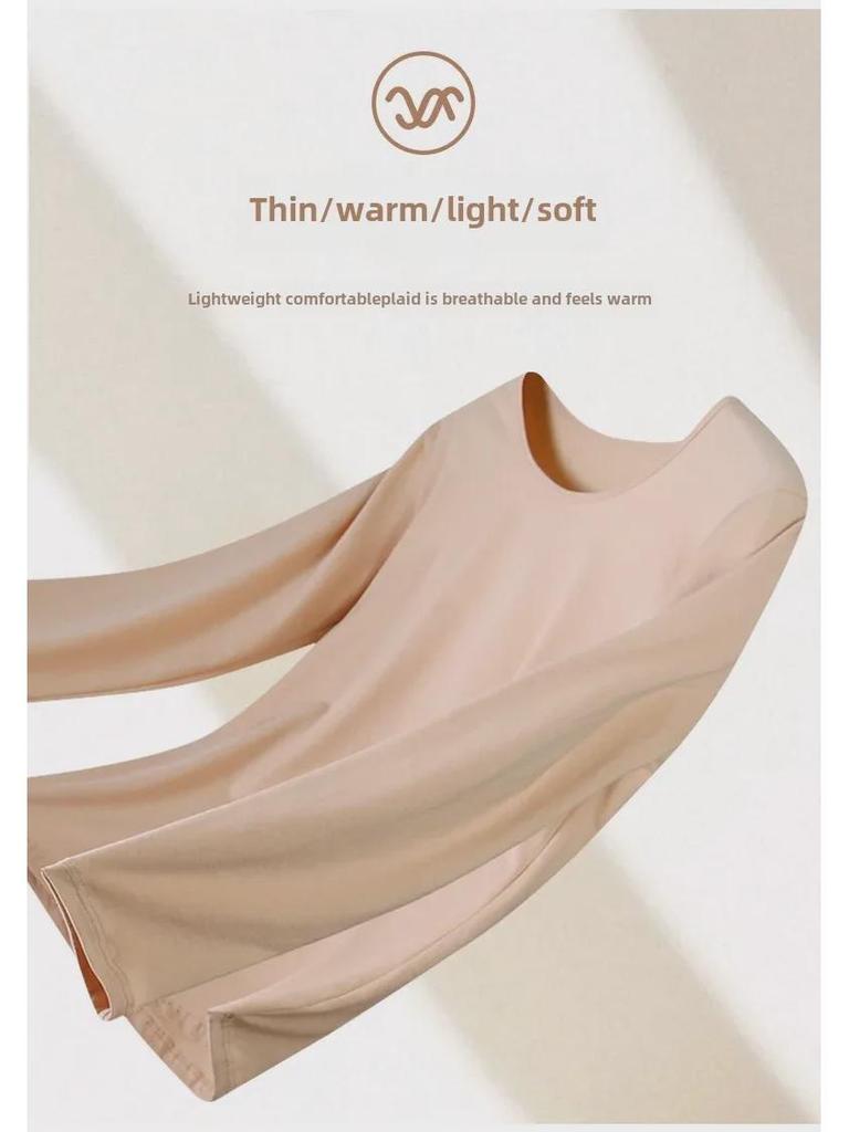 Women's Pure Cotton Long-Sleeve Thermal Sweater - Round Neck, Autumn/Winter Warm Top