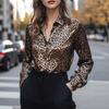Elegantes Langarmhemd mit Leopardenmuster Damen Locker Frühling Herbst Mode Bürobluse Retro Revers Slim Lässige Oberteile schlichte Damenbekleidung