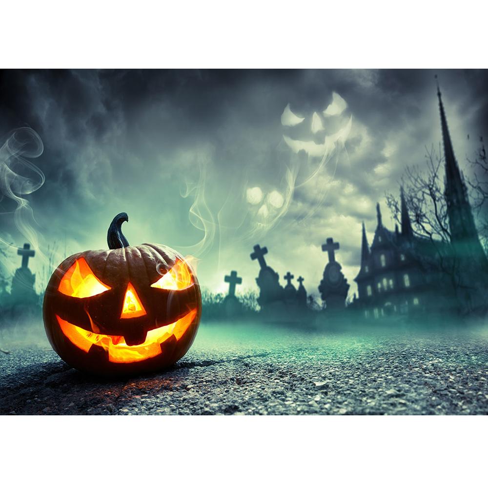 Wooden Board Photography Background Halloween Pumpkin Lamp Vinyl Photocall Backdrop for Children Baby Photobooth Photo Studio
