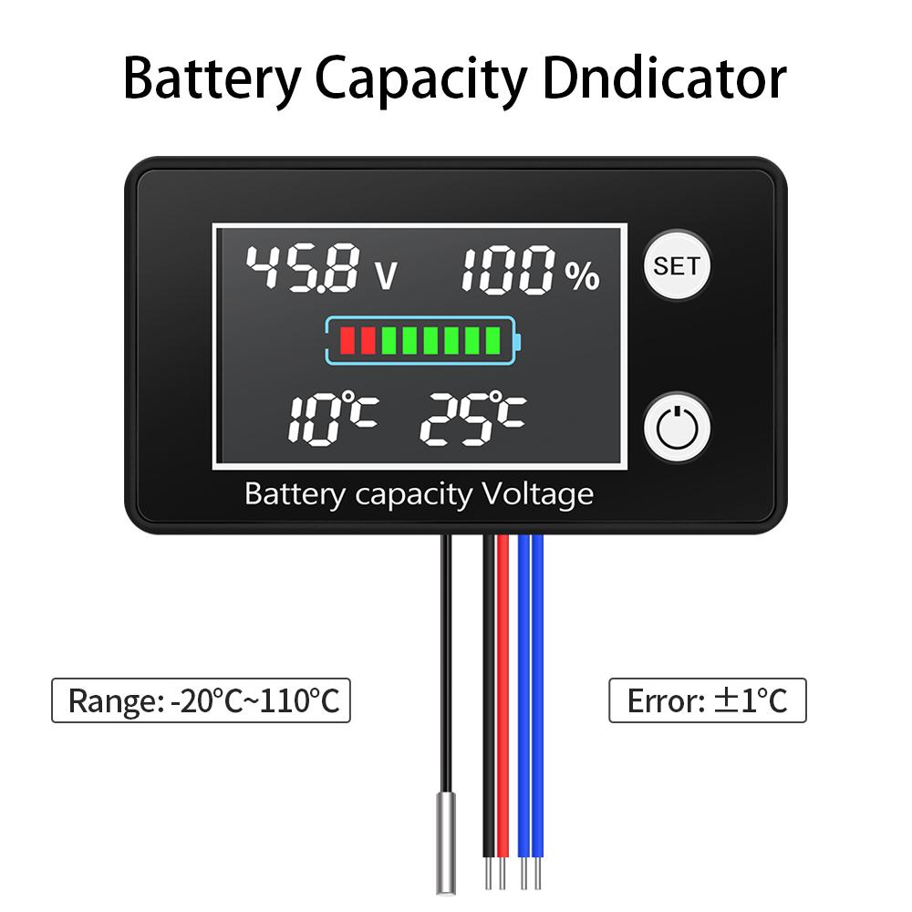

Battery Capacity Indicator DC10-100V LCD Color Lead Acid Lithium Battery Voltmeter Digital Voltage Tester Temperature Control
