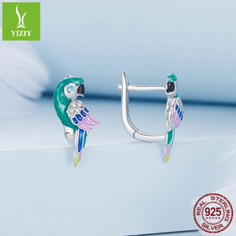 Colorful Dripping Parrot Ear Buckle, Niche Design S925 Silver Bird Earrings Earrings
