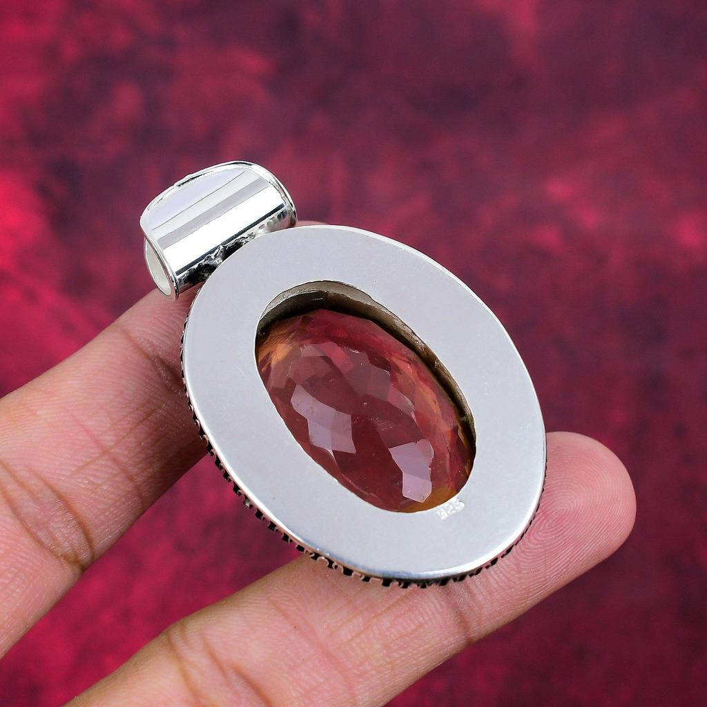 Morganite Pendant, Handmade Gemstone 925 Solid Sterling Silver Pendant Antique Jewelry, For Wedding Gift