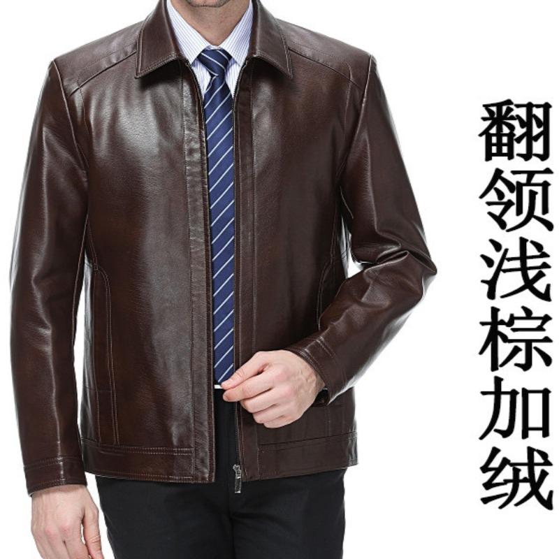 Autumn and Winter Men's Genuine Leather Jackets, Men's Jackets, Middle-aged Business Sheepskin Short Velvet Jackets, Dad Clothes