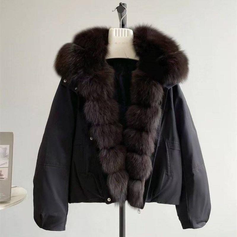 New cotton-padded clothes imitation fox fur collar down cotton clothes women's short fashion loose pie to overcome the thickness of the coat