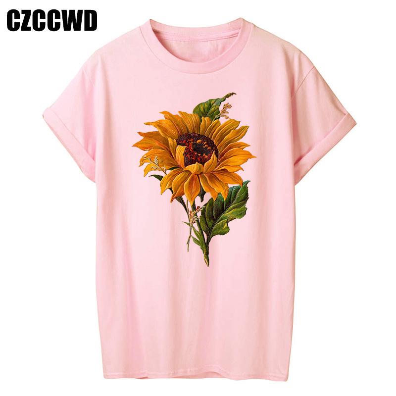 Sunflower Bee Kind Yellow Women Tshirt Aesthetics Graphic Short Sleeve Cotton Polyester T Shirts Female Camisetas Verano Mujer