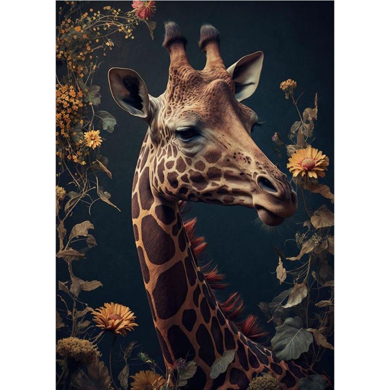 Vintage Animals In the Jungle, Flowers, Canvas, Painting, Poster Printing, Peacock, Tukan, Parrot, Elephant, Monkey, Wall Painting
