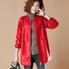 Übergröße 7XL Damen Frühlings-Mittellange Lederjacke Koreanische Lockere Baseballuniform PU-Lederjacke Windbreaker