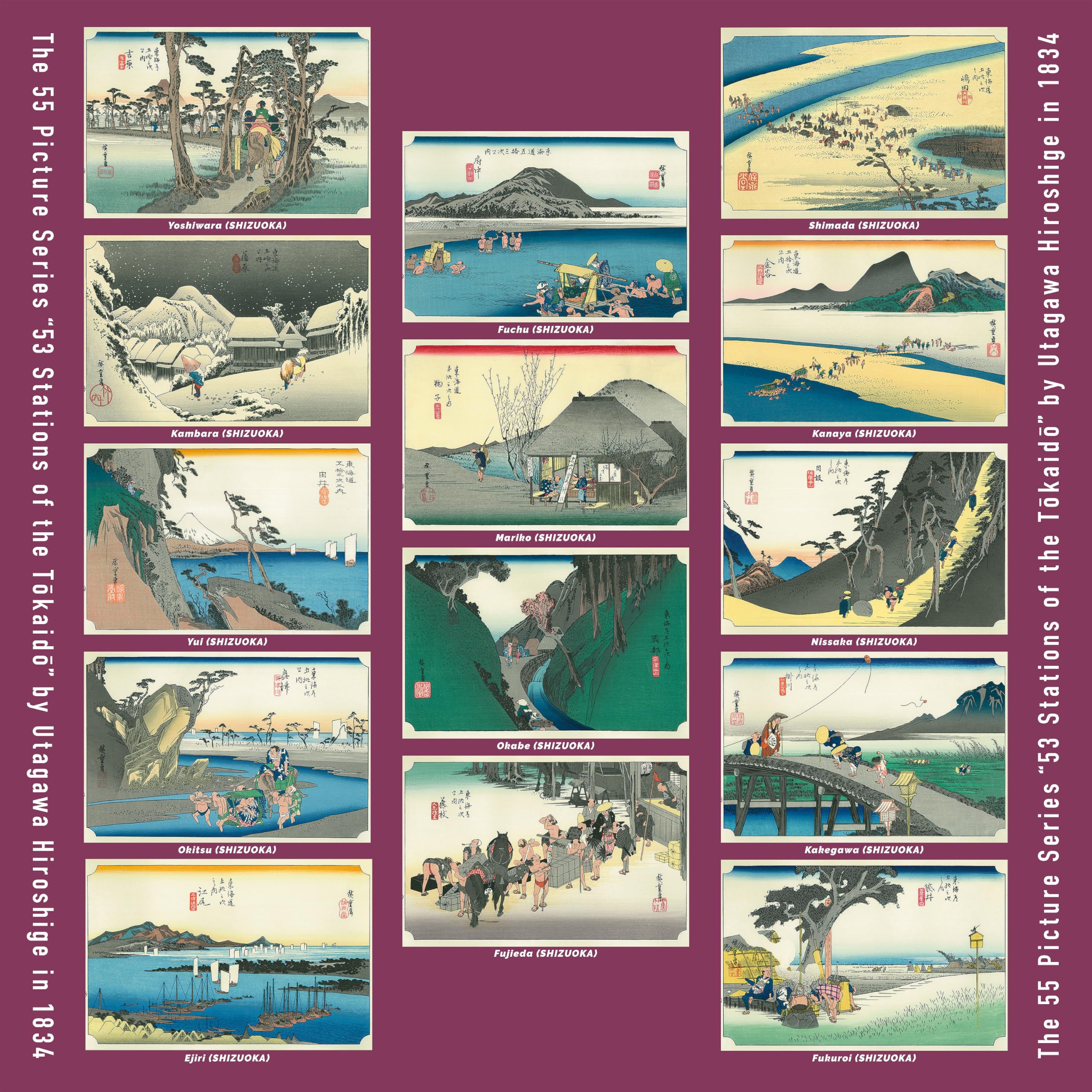 Asakura Senpu Super Furoshiki by Stations of the Tokaido Purple Water-Repellent (Wrapping Cloth)  Nagare  Amundsen, Fifty-Three [15-28],