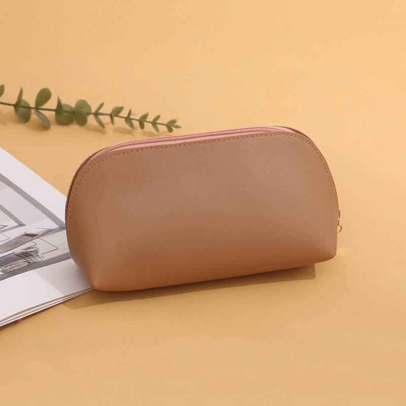 Double-Sided Leather Makeup Bag: Large Capacity, Solid Color, Portable