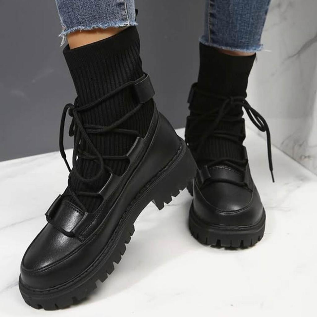 Boot For Women No Heel Fashion Breathable Casual Woman Rubber Pu Boots Fashion Comfortable Boots Shoes Zapatos De Mujer