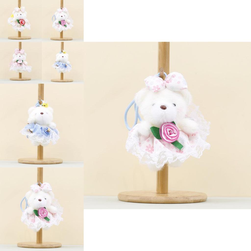 Cute Rose Bear Plush Keychain With Pp Cotton Filling For Girls Bags And Decor