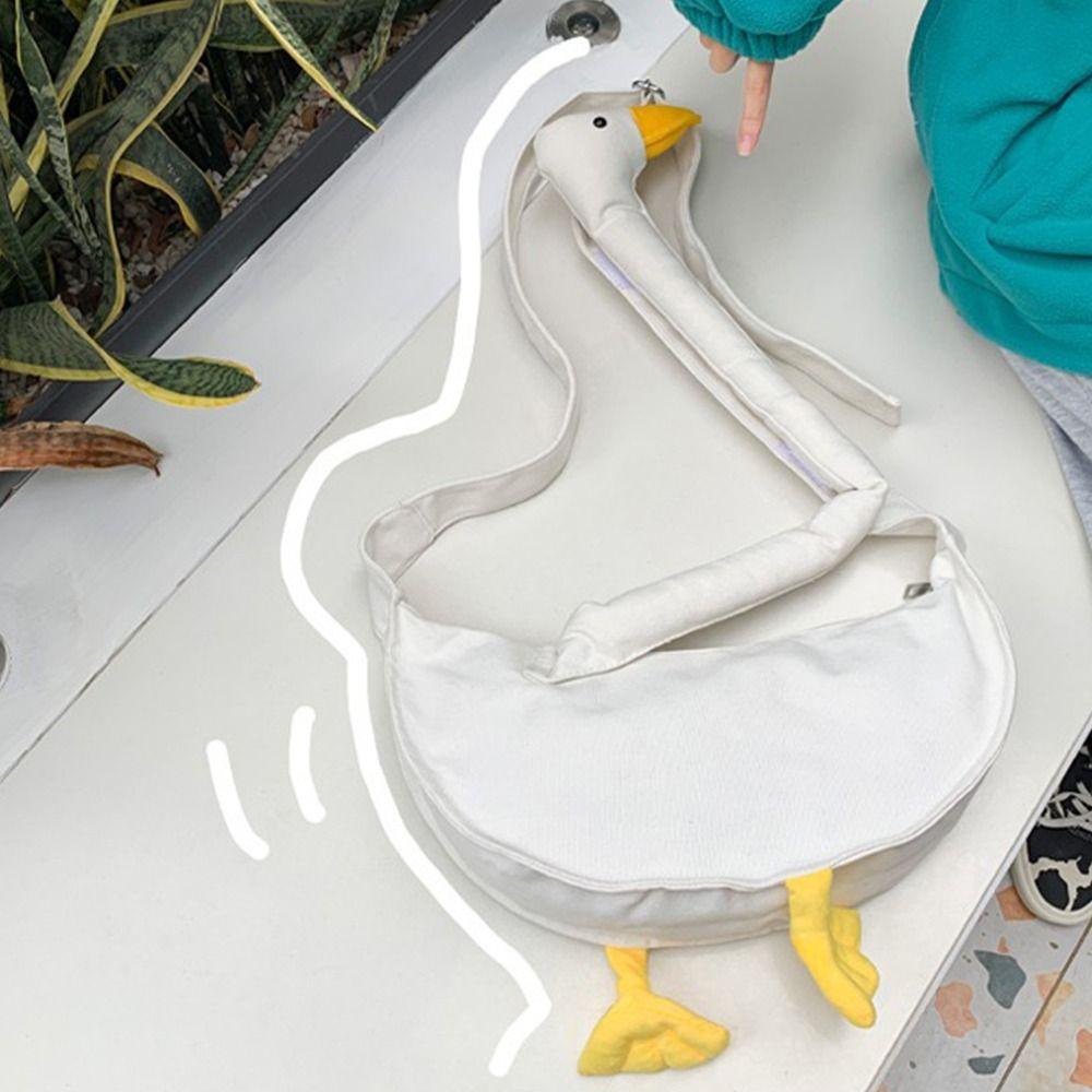 

Canvas Silly Goose Bag Zipper Shoulder Bags Casual Cute Duck Tote Streetwear белый