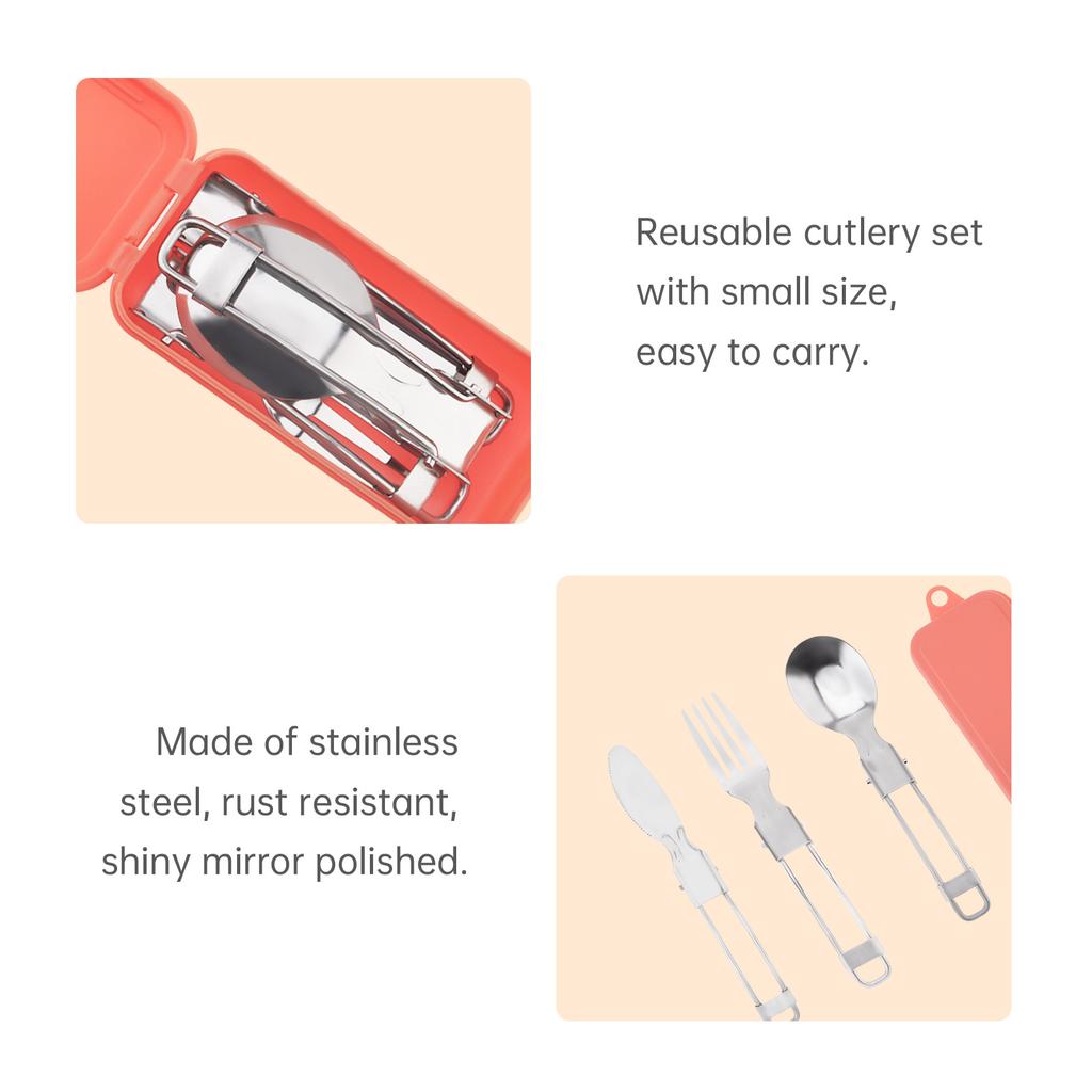 4pcs Stainless Steel Tableware Fork and Spoon Set, Portable Foldable Cutlery Set