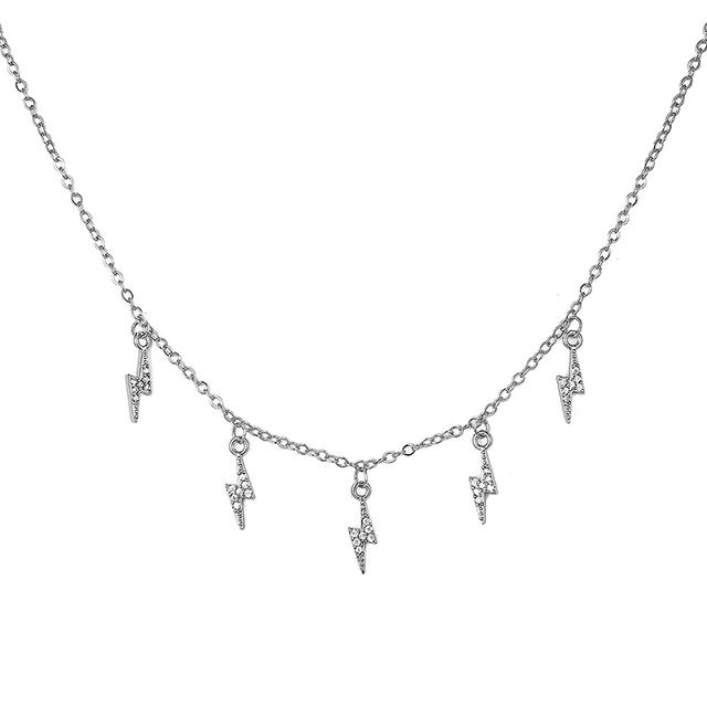 

ANENJERY кубический циркон, кулон с геометрической волной, ожерелье с кисточкой, женское колье из 18-каратного золота, посеребренного медного колье, цепочка на ключицу 40cm add 5cm серебряный