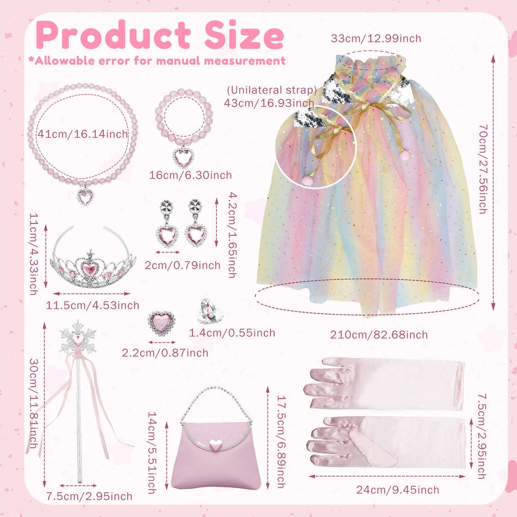 Princess Dress Up Clothes Set Princess Dress Up Cloak Set Mermaid Sequin Cape Kit with Crown Necklace Bracelet Ear Clips for Kid