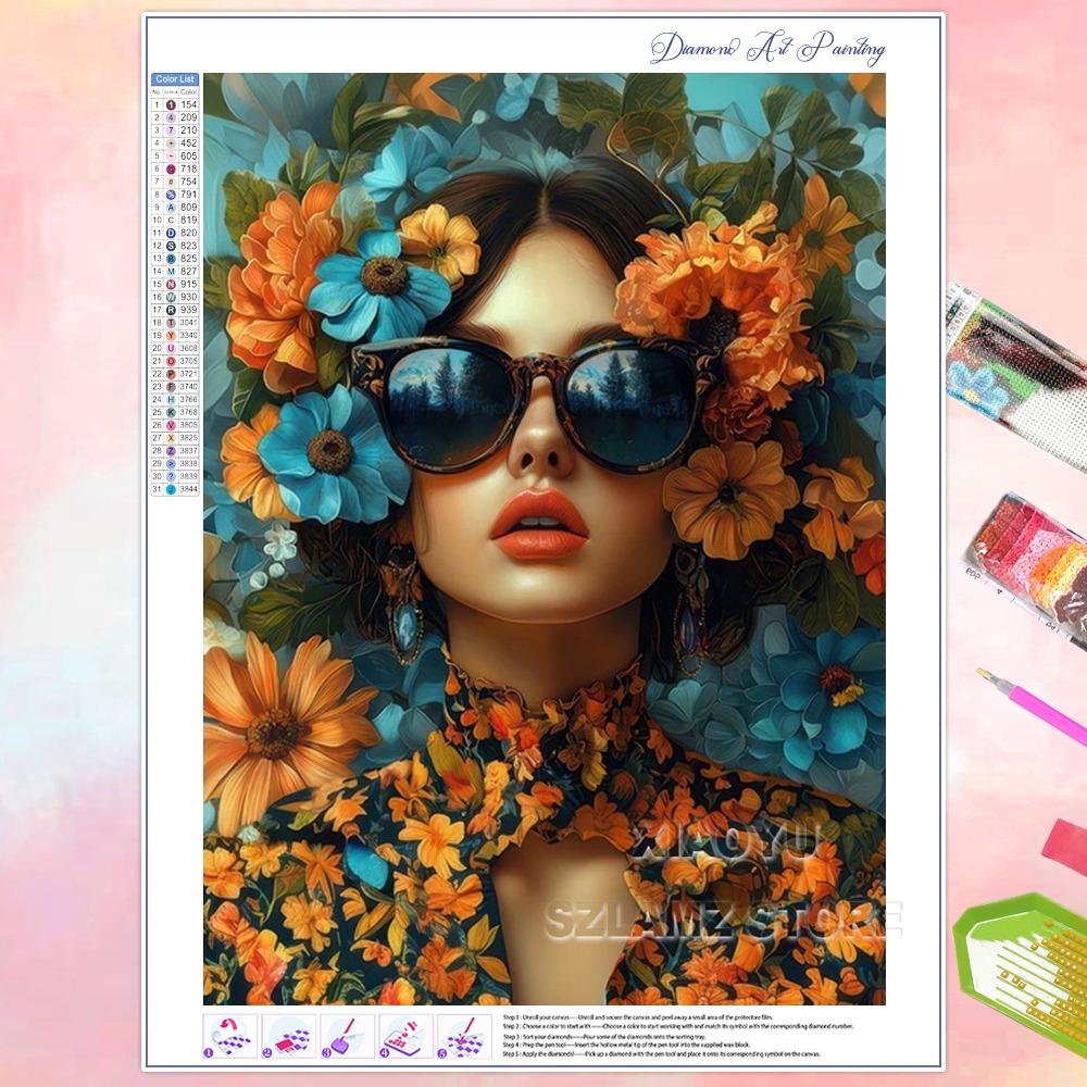 5D DIY New Diamond Painting Women Flowers Butterflies Full Square Round Diamond Mosaic Embroidery Kit Rhinestone Home Art Decor