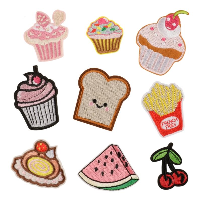 9PCS Cartoon Dessert Fruit Patches Sewing On Fabric Repair Applique For Backpacks Hats And Clothing Craft Project Decors 1