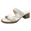 Retro elegant style one-word cool slippers summer new mid-heel wear sandals open-toed thick-heeled slippers beach shoes