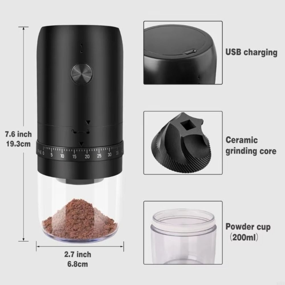 Cordless Coffee Grinder USB Rechargeable Coffee Bean Mill Electric Coffee Bean Grinder  Camping