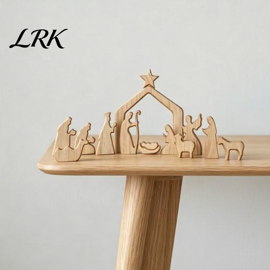 Indoor Nativity Figures Christmas Table Decorations, Wooden Scene Sculpture, Stable Baby Christian Ornaments Saint And Animal Figurines for