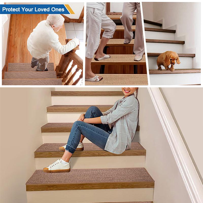1PC/15PC Anti Moving Staircase Covers Slip Resistant Linen Self Adhesive Stair Mats for Elders and Pets 4 Colors