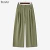 ZANZEA Women High Zip-up Waist Casual Casual Office Wide Leg Pants Trousers Nonelastic
