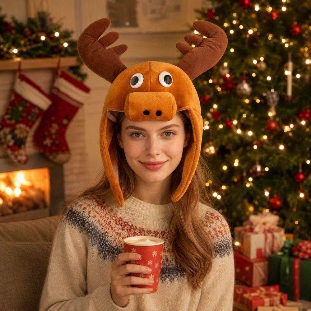 Scary Forest Deer Plush Reindeer Plush Hat Cosplay Deer Head Hat Halloween Gift for Kids