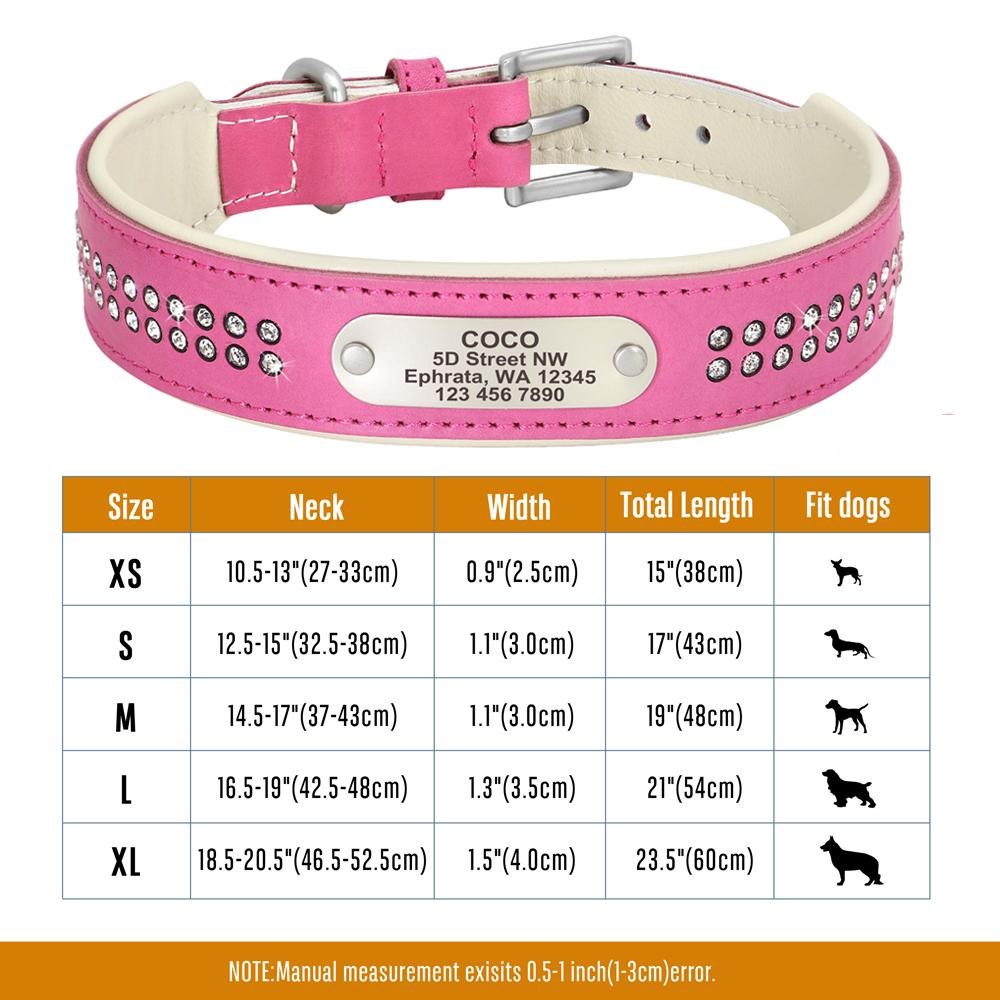 Personalized Dog Collar Bling Rhinestone Leather Pet Collars For Small Medium Large Dogs Engraved Pet ID Nameplate Necklace