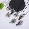 Vintage Flying Dragon Pendant Necklace with Amethyst, Rose Quartz, and Tiger Eye Gems