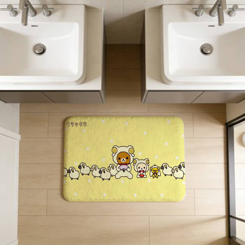 Kawaii Rilakkuma Bear Floor Mat INS Style Soft Bedroom Floor House Laundry Room Mat Anti-skid Household Carpets