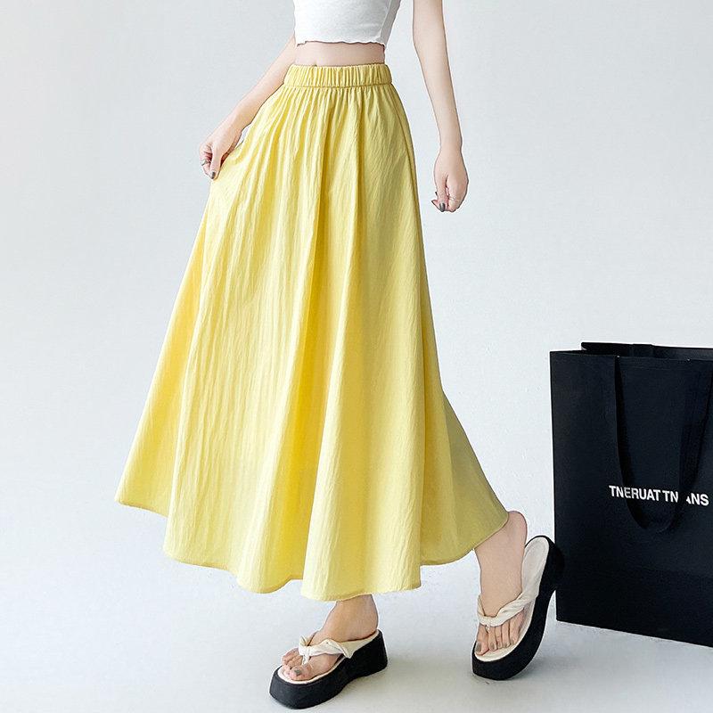 

Women s Yellow High-Waist Ice Silk Pleated Long Skirt - Summer A-Line Slimming Design Small жовтий