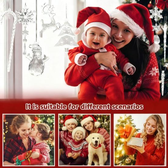 32 Pcs Christmas Ornaments Acrylic Hanging Decor Set with Snowflakes Deer Snowman Icicles Candy